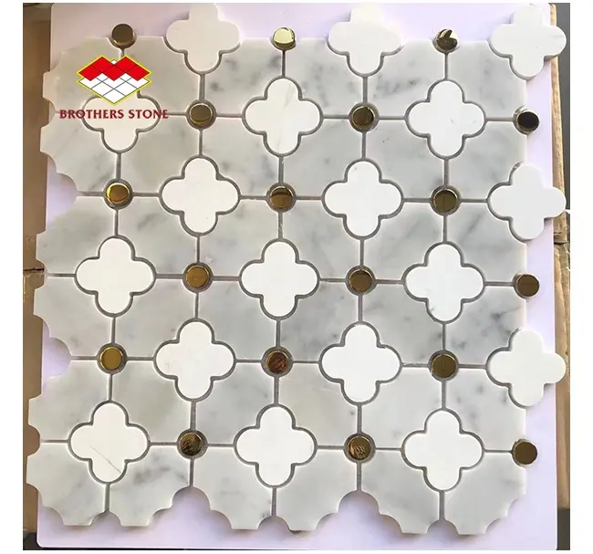 House tile white marble mosaic used for wall decoration water jet marble mosaics medallion