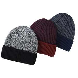 Bonnet tricoté unisexe, couleur unie, bord contrastant, chaud pour l'hiver, décontracté, fait main, en acrylique extensible, taille 56-58CM - Product Image 6