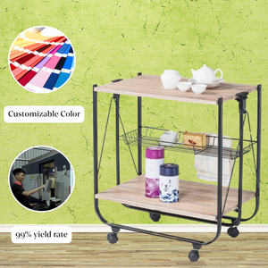 รถเข็นห้องครัวแบบพับได้สองชั้นพร้อมล้อเลื่อน - Product Image 3