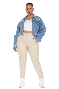 Chaqueta vaquera para mujer, chaqueta vaquera holgada de manga larga a la moda, chaqueta vaquera desgastada ajustada de gran tamaño para mujer - Product Image 3