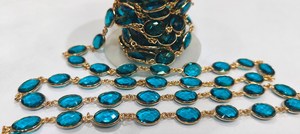 Chaîne en quartz topaze bleue suisse de forme ovale avec connecteur serti, taille 10x13mm, vendue au mètre, prix de gros - Product Image 3