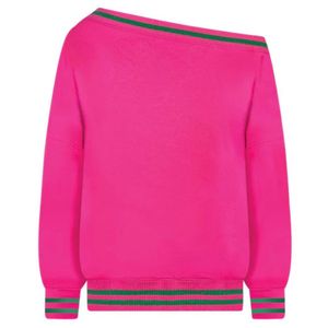 Sudadera AKA Lurex Rib Off Shoulder para Mujer, Rosa y Verde, con Logotipo Gráfico, Estilo Casual, Sudadera con Capucha, Top de Moda Griega para Mujer - Product Image 2
