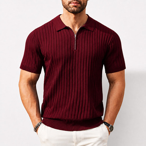Camiseta de Manga Corta Tejida Personalizada OEM para Hombre, Transpirable, con Cierre de Cremallera, Casual, Acanalada, al por Mayor, Unisex para Adultos - Product Image 4