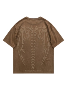 T-shirt Qidian Garments pour homme, coupe ample, marron, imprimé lettres en relief, manches courtes, col rond, style streetwear, jersey en coton - Product Image 3