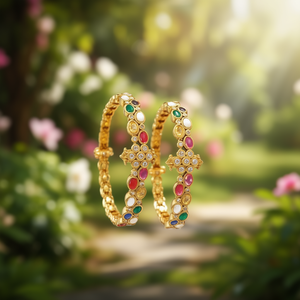 Navarathna Gold Plated Bridal Bangles Set-18K Charm Bracelets for Engagement - Product Image 3