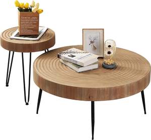 Farmhouse Round Coffee Modern Natural Wood Finished Cocktail Side End <b>Tables</b> for Living Room Decor - Product Image 3