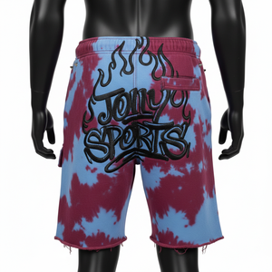 Pantalones Cortos de Algodón de Alta Calidad para Hombre, Lavado Ácido, Tacto Suave, Azul Granate, Dobladillo Desgastado, Logotipo Bordado - Product Image 2