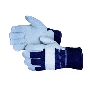 Gants de sécurité industriels personnalisables en cuir de vachette pleine fleur robuste avec dos en jean bleu résistant à la chaleur - Product Image 1
