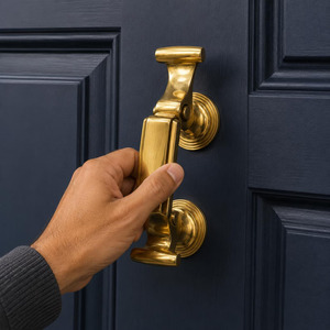Poignée de porte moderne géométrique en laiton massif SHUBHAM, poignée de tirage vintage faite à la main pour porte d'entrée extérieure, usage domestique - Product Image 2