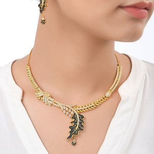 RAY FINE ORNATES Vintage 22K Yellow Gold Plated <b>Ruby</b> Pink Jewelry Set Elegant Bridal Wedding Party Wear Statement <b>Necklace</b> - Product Image 3
