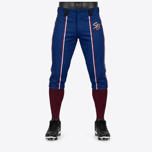 Custom Elite Baseball <b>Knicker</b> Pants <b>Men</b> Blue With Red White Stripes SB Logo High Waist Breathable Sporty Fit - Product Image 3