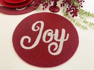 Handcrafted Cotton Beaded Round Wedding Table Placemat with Patriotic Americana Design and Christmas Bow Centerpiece - Product Image 3