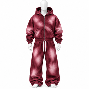 Ensemble de survêtement personnalisé pour homme, coupe ample, avec fermeture éclair sur le devant, style streetwear, en molleton, en vente - Product Image 1