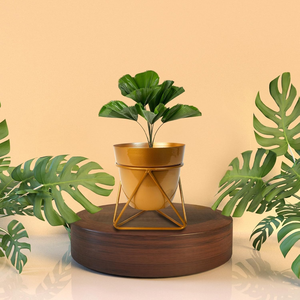 Gold <b>Metal</b> Flower Planter Pot with Iron <b>Stand</b> Luxury Elevated <b>Plant</b> Holder for Modern Interior Decoration Elegant Indoor Garden - Product Image 3