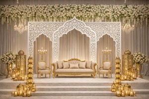 Compre Marco de Fibra Canadiense para Decoración de Pared, Estilo Real, Corte Láser, Mandap para Bodas, Marco Dorado, Decoración de Escenario Abierto, Venta Directa de Fábrica en el Reino Unido - Product Image 4