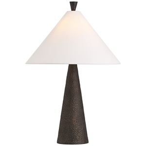Modern design Hammered Bronze Table Lamp Luxury Tapered Metal Base <b>White</b> Conical Shade Elegant <b>Bedside</b> Nightstand Light - Product Image 1