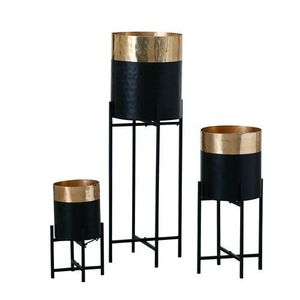 Macetero Decorativo de Jardín con Soporte, Venta Directa de Fábrica al Precio Más Bajo, Macetero Metálico Dorado y Negro para Decoración de Interiores - Product Image 1