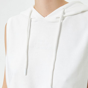 Women's White Sleeveless Hooded <b>Crop</b> <b>Top</b> Solid Color Cotton Fleece Casual Summer Wear Sleeveless Hoodie - Product Image 4