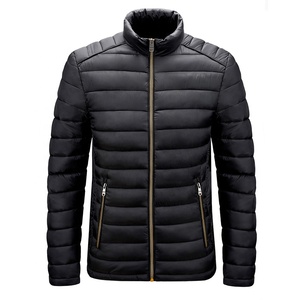 Men's <b>Yellow</b> <b>Puffer</b> <b>Jacket</b> Stand Collar Zipper Closure Windproof Casual Winter Coat Regular Length Solid Color - Product Image 3