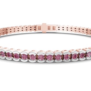 Pulsera de tenis clásica de alta gama y moderna, elaborada en oro de 10k con engaste de medio bisel, 79 diamantes morados Nemy cultivados en laboratorio, certificados, 2ct TW - Product Image 6