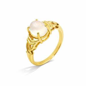 Bague de créateur moderne en argent sterling 925 avec cabochon ovale en pierre de lune africaine, bande gravée unique, bijoux plaqués or - Product Image 1