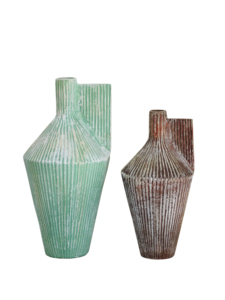 Set of 2 Decorative Metal Flower <b>Vases</b>, Modern Ribbed Texture Silver Planters for Home Decor, Tabletop, Living Room, Luxury - Product Image 3