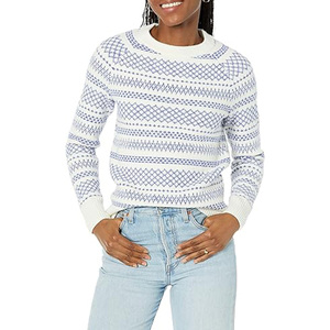 <b>Men's</b> <b>White</b> Jacquard Geometric Pattern Knitted Pullover Sweater Crew Neck <b>Long</b> <b>Sleeve</b> Autumn <b>Top</b> - Product Image 1