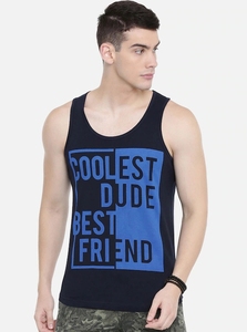 Camiseta sin mangas negra para hombre con estampado azul, cuello redondo, estilo casual - Product Image 6