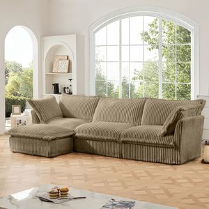 Divano Sezionale Moderno a L Oversize con Rivestimento, Comodo Divano Cloud con Seduta Profonda, Pouf Convertibile per Soggiorno - Product Image 3
