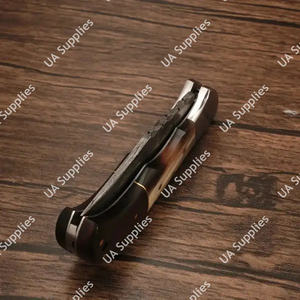 Couteau pliant élégant à lame Damas, manche en corne de taureau et bois de rose, Premium EDC, pour camping, chasse, tactique, professionnel, vente en gros, OEM - Product Image 2