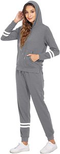 Ensemble de survêtement unisexe gris à capuche léger à carreaux, manches longues, décontracté, avec pantalon de jogging et poches latérales, fermeture à cordon, printemps - Product Image 3
