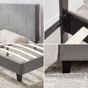 Struttura del letto imbottita con plateau Grey Queen Size con supporto per doghe in legno di facile assemblaggio - Product Image 6