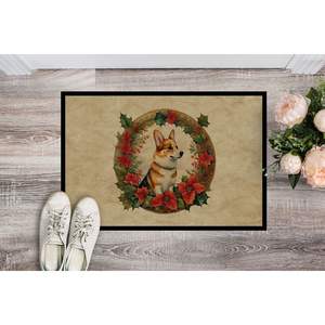 Corgi Christmas Flowers Non-Slip <b>Doormat</b> <b>Washable</b> Low Pile Indoor/Outdoor Rug for Entryway 24H X 36W - Product Image 2
