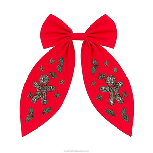 Pinza de pelo de árbol de Navidad con cuentas de satén hecha a mano, lazo Multicolor, accesorio de vacaciones para niños, elementos rectangulares, accesorio para fiesta de boda - Product Image 5