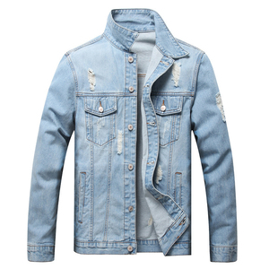Men's motorcycle jeans <b>jackets</b> stand collar zipper pockets zipper placket <b>slim</b> <b>fit</b> denim <b>jacket</b> coat mens - Product Image 3