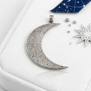 Experience Stunning Beauty 925 <b>Solid</b> Silver White <b>Gold</b> Plated Lab Grown Diamond Featuring Stunning Moon Fashion Design <b>Pendants</b> - Product Image 5