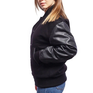 Chaqueta Varsity Negra para Mujer, de Alta Calidad, con Mangas a la Moda, Cuello Alto, Cierre de Botones, para Otoño, Corte Regular - Product Image 5