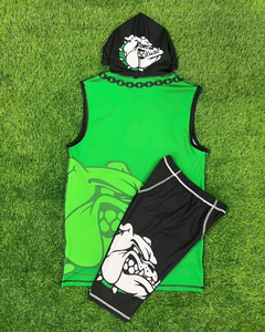 Conjunto de Camiseta de Fútbol sin Mangas con Capucha para Hombre, Sublimada, Verde y Negra, Diseño de Bulldog - Product Image 1