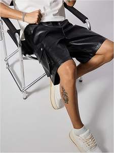 Pantalones Cortos de Cuero Genuino para Hombre, Diseño Elegante sin Mangas con Bolsillos Laterales, Pantalones Cortos Personalizados de Piel de Vaca - Product Image 3