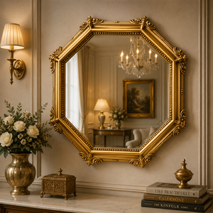 Botanic Blossom Hand Carved Wooden Floral Wall Mirror Antique Gold Finish Decorative Accent Mirror Luxury Home Decor - Product Image 5