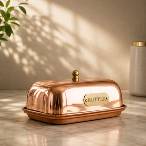 <b>Copper</b> Butter Dish with Lid and Brass <b>Knob</b> for Fresh Storage Kitchen Countertop Dining and Elegant Table Service - Product Image 1