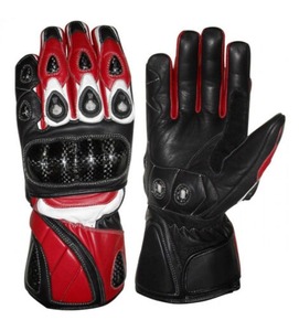 Gants de course pour moto, en cuir, à doigts entiers, noirs et rouges, antidérapants, avec fermeture auto-agrippante, pour la conduite, universels pour homme - Product Image 3