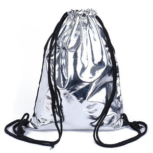 Sac à dos en cuir véritable bleu brillant Salva avec cordon de serrage noir, grande capacité, sac de sport pour usage extérieur - Product Image 2