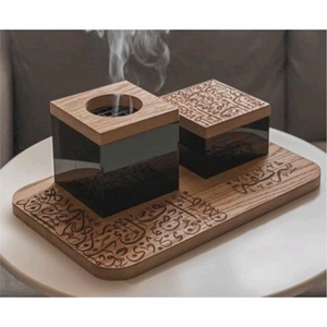 Cendrier en bois fait main avec tiroir et incrustation en laiton, style vintage, boîte de rangement pour cendres, décoration de table, ensemble Mubkhar - Product Image 5