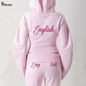 Custom Women’s French Terry Cropped Hoodie Set – High Quality Zip-Up Sweatshirt with Screen Print - Product Image 3
