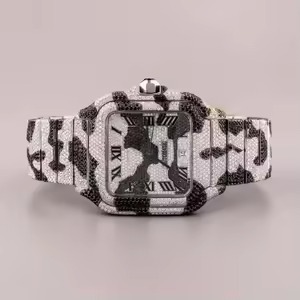 Montres-bracelets pour hommes en diamant Moissanite VVS noir et blanc, entièrement serties, mouvement automatique, fournisseurs indiens, très esthétiques - Product Image 2