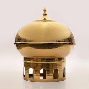 Round Hammered Gold Chafing Dish Luxury Brass <b>Buffet</b> <b>Food</b> <b>Warmer</b> With Dome Lid & Arched Base For Hotel Catering Ramadan Supplies - Product Image 1