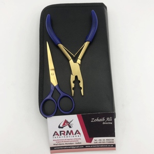 2 Hole Hair Plier Blue Coated with Gold Color <b>Micro</b> rings Stainless Steel Hair <b>Extension</b> Scissors with Needles and Clips - Product Image 3