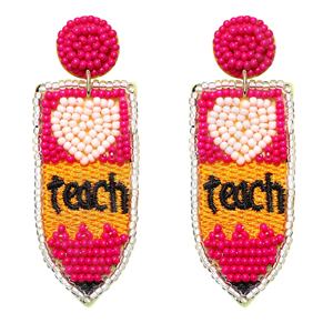 Pendientes colgantes de moda para mujer, hechos a mano, con cuentas de vidrio multicolor, imitación de perlas en forma de flor y chapados en plata, para profesoras. - Product Image 3