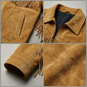 Chaqueta de Motero Personalizada para Hombre con Flecos, Cuero Genuino de Piel de Oveja, Corte Ajustado, Estilo Cafe Racer, Acolchado, OEM, Venta al Por Mayor - Product Image 5